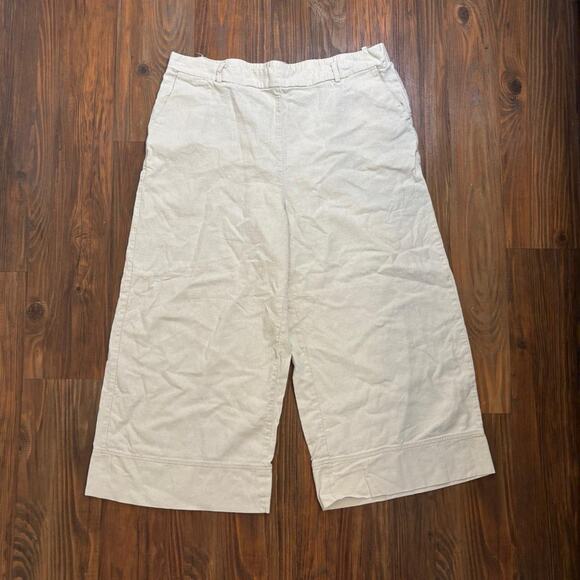 Joie Women’s 100% Linen Pants Size XL Oatmeal Cream Wide Leg Cropped Pull On - Picture 1 of 7